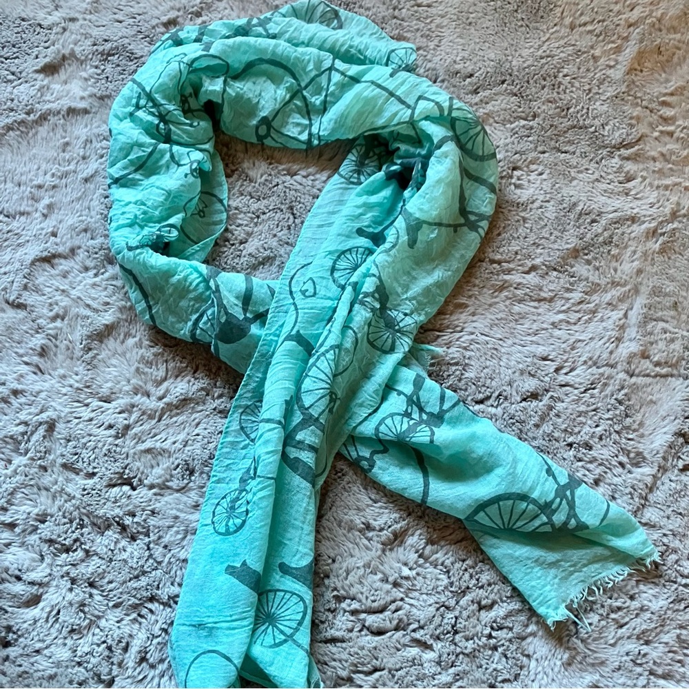 Bicycle Print Tickled Pink Scarf Semi-Sheer, Light Teal